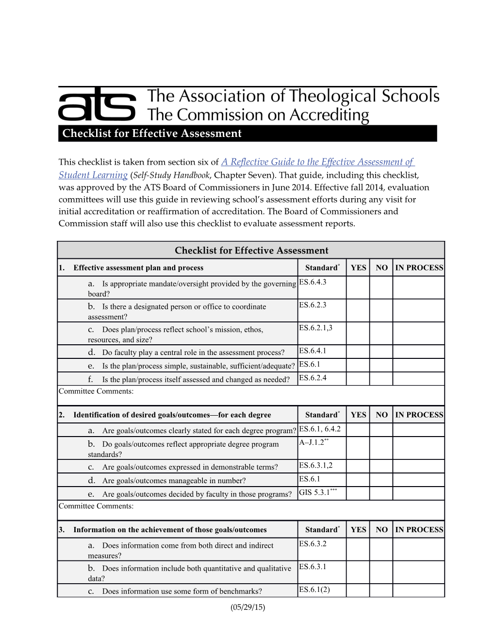 Checklist for Effective Assessment