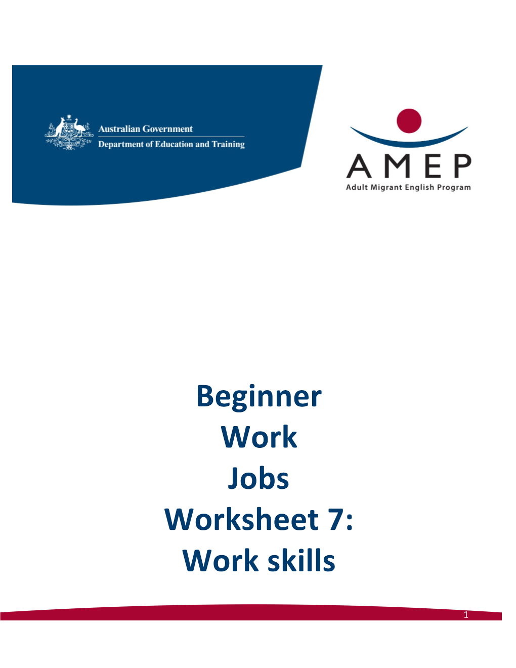 Beginner Work Jobs Worksheet 7: Work Skills