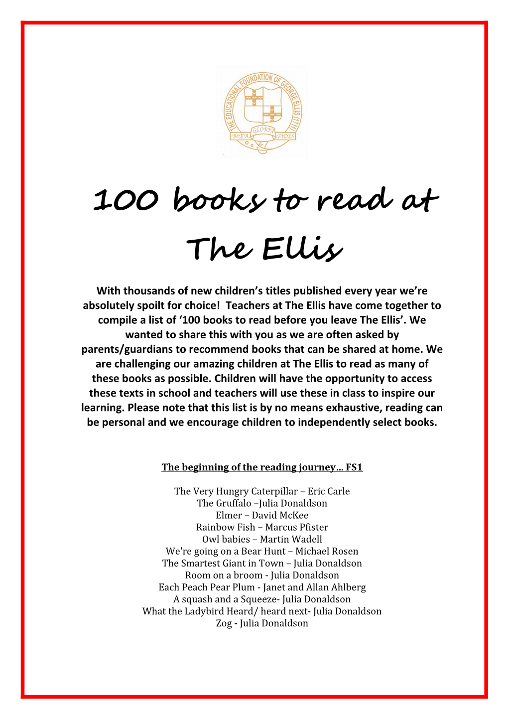 100 Books to Read at the Ellis s1