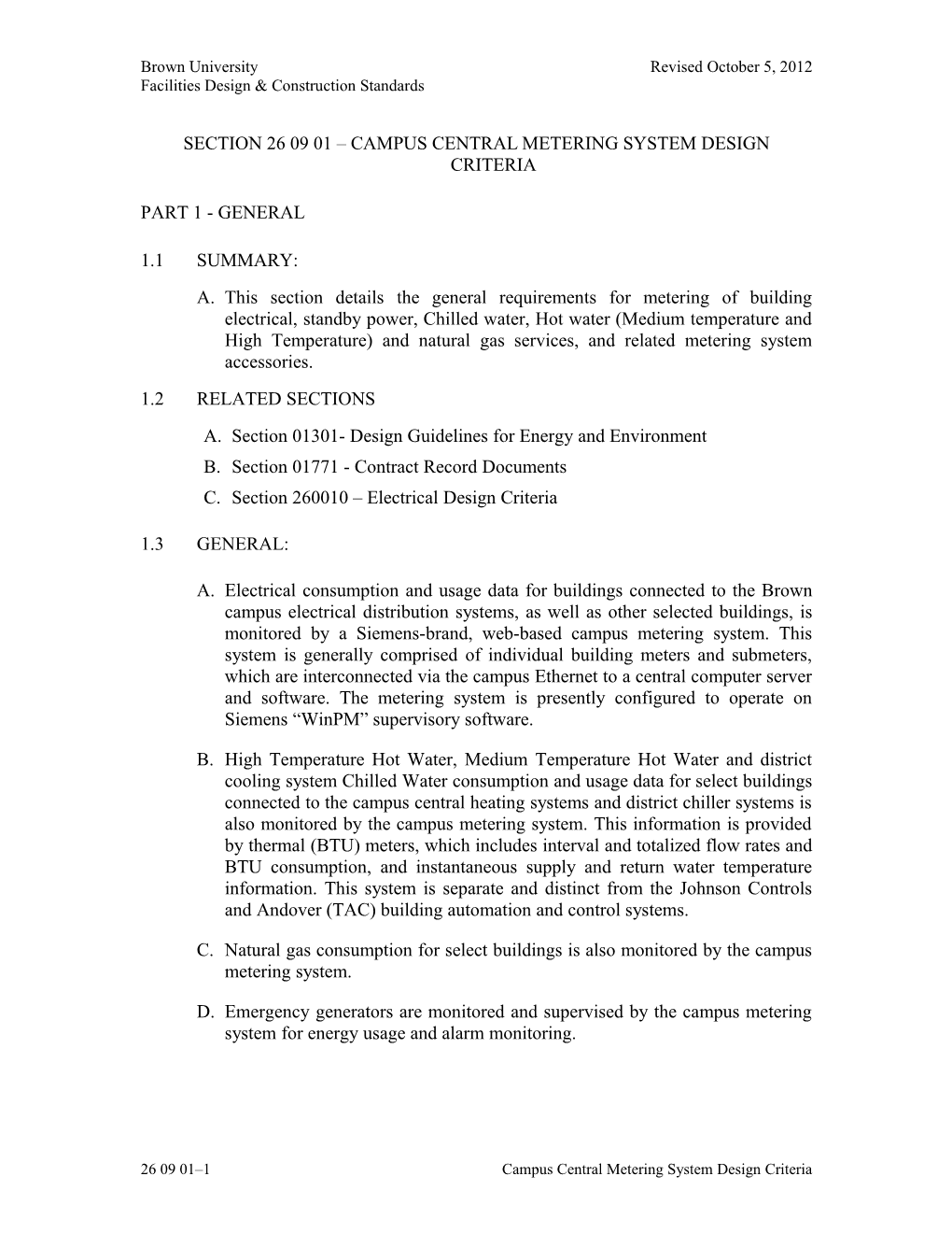 Section 26 09 01 Campus Central Metering System Design Criteria