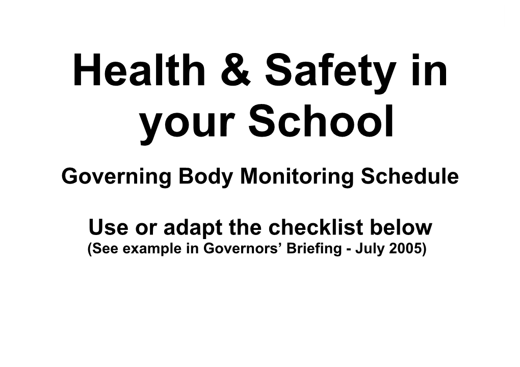 Health & Safety in Your School