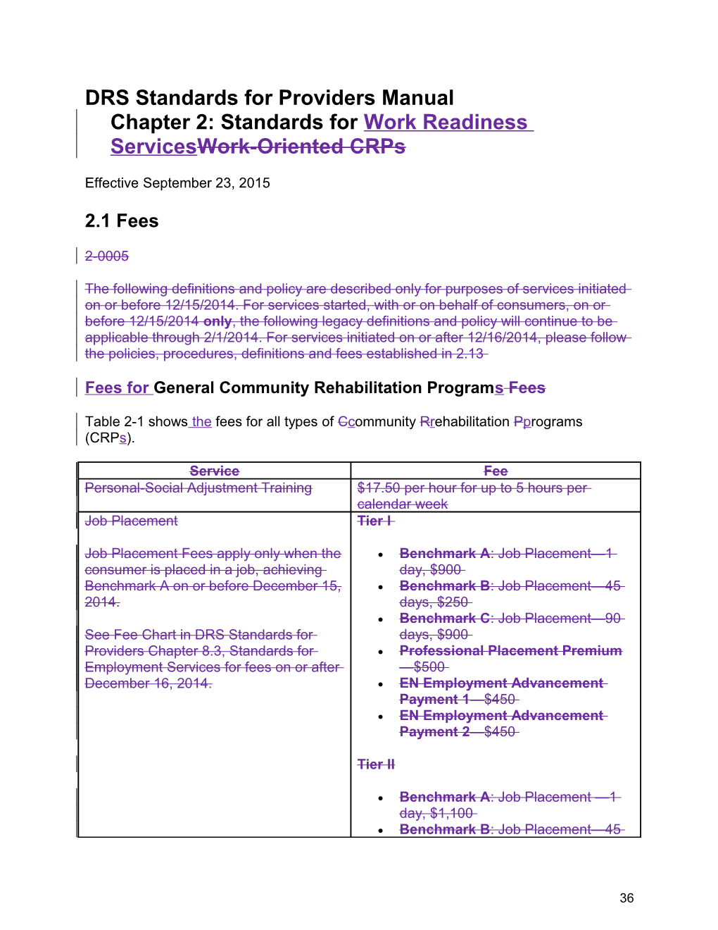 DRS Standards for Providers Chapter 2, Revised September 23, 2015