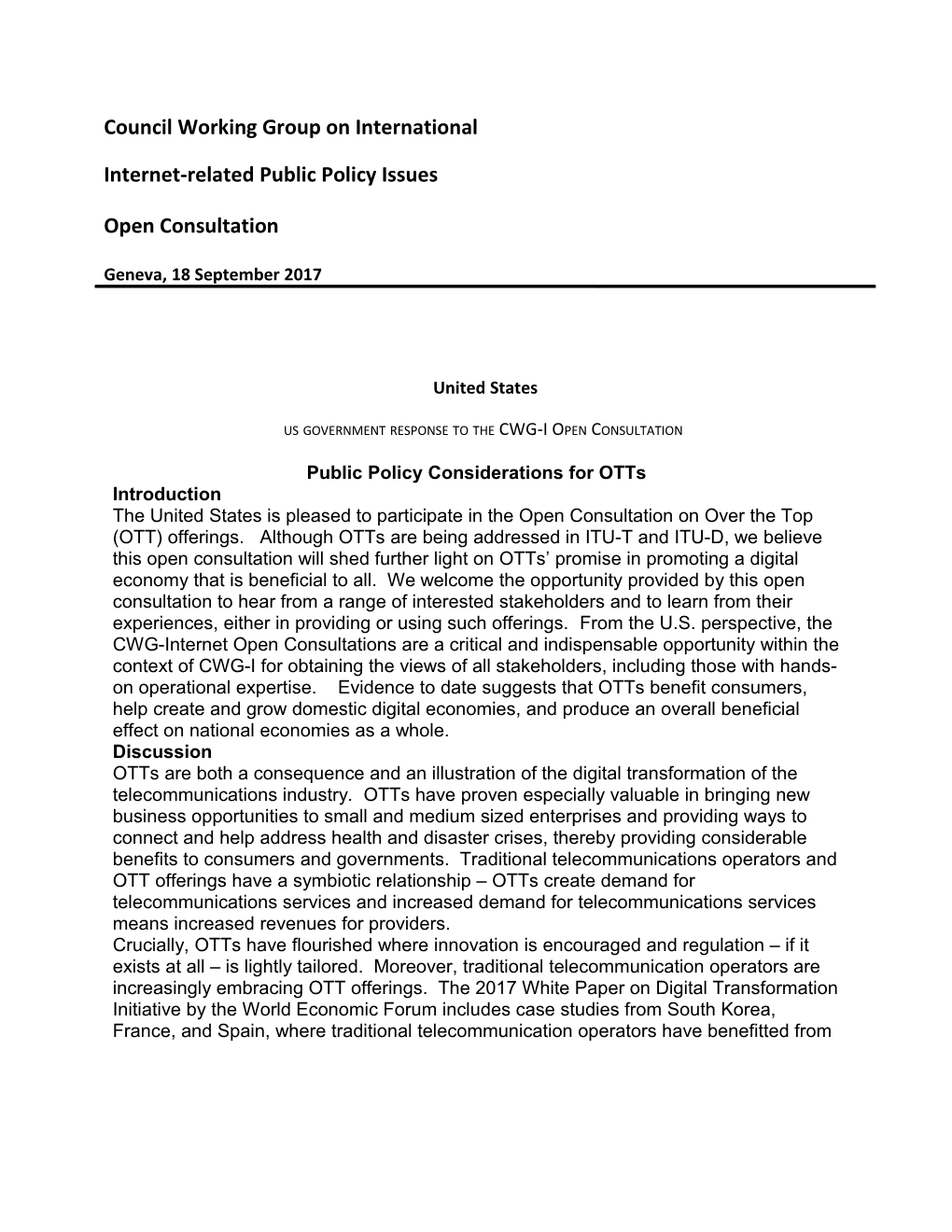 Public Policy Considerations for Otts