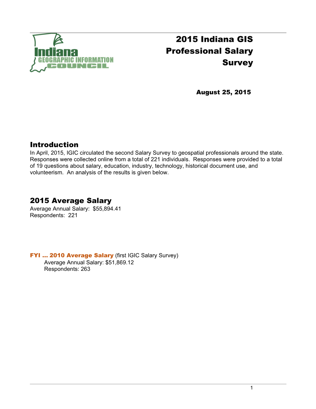 2015 Indiana GIS Professional Salary Survey