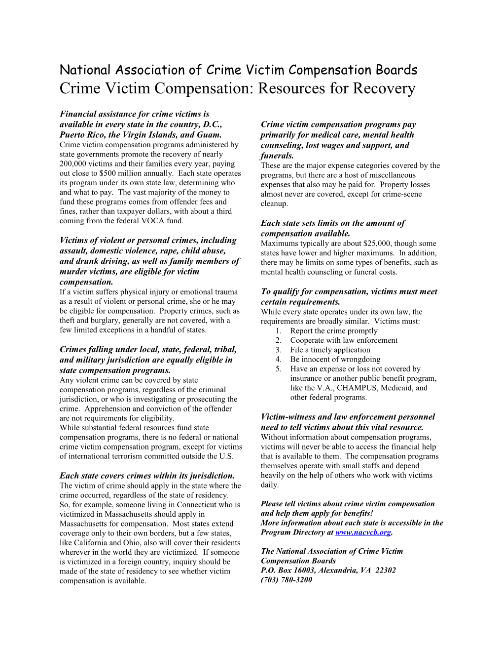 Crime Victim Compensation