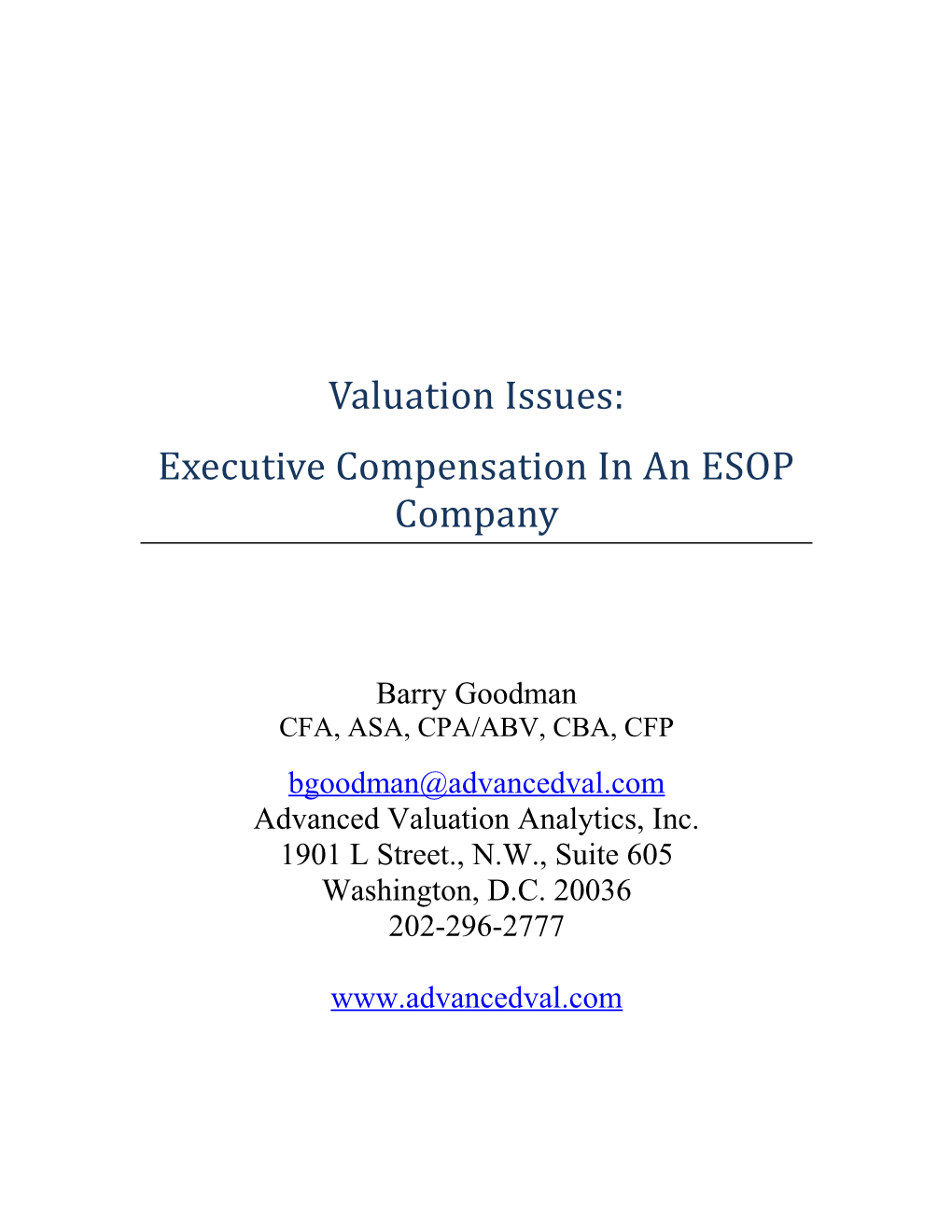 Executive Compensation in an Esop Company