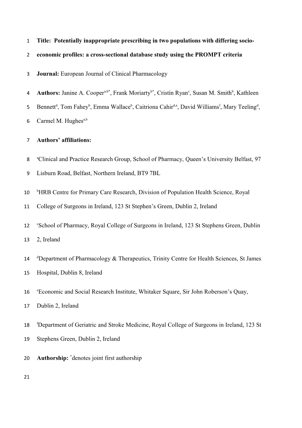 Journal: European Journal of Clinical Pharmacology