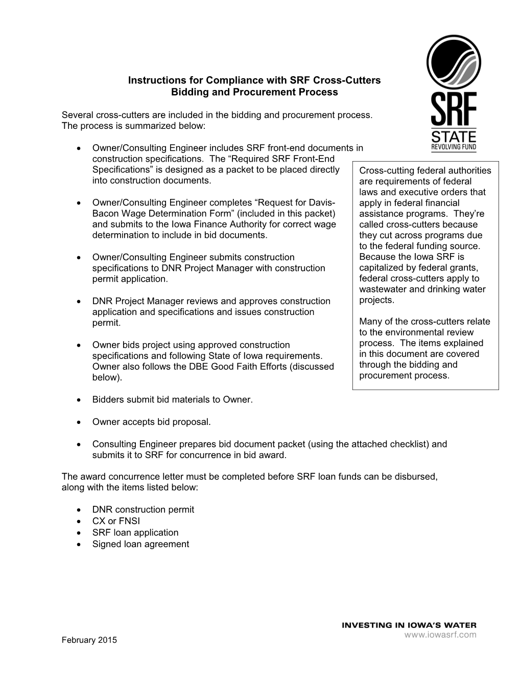 Instructions for Compliance with SRF Cross-Cutters