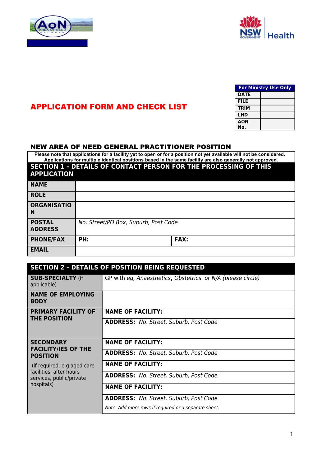 Application to Obtain Area of Need Status for a Vacant GP Position
