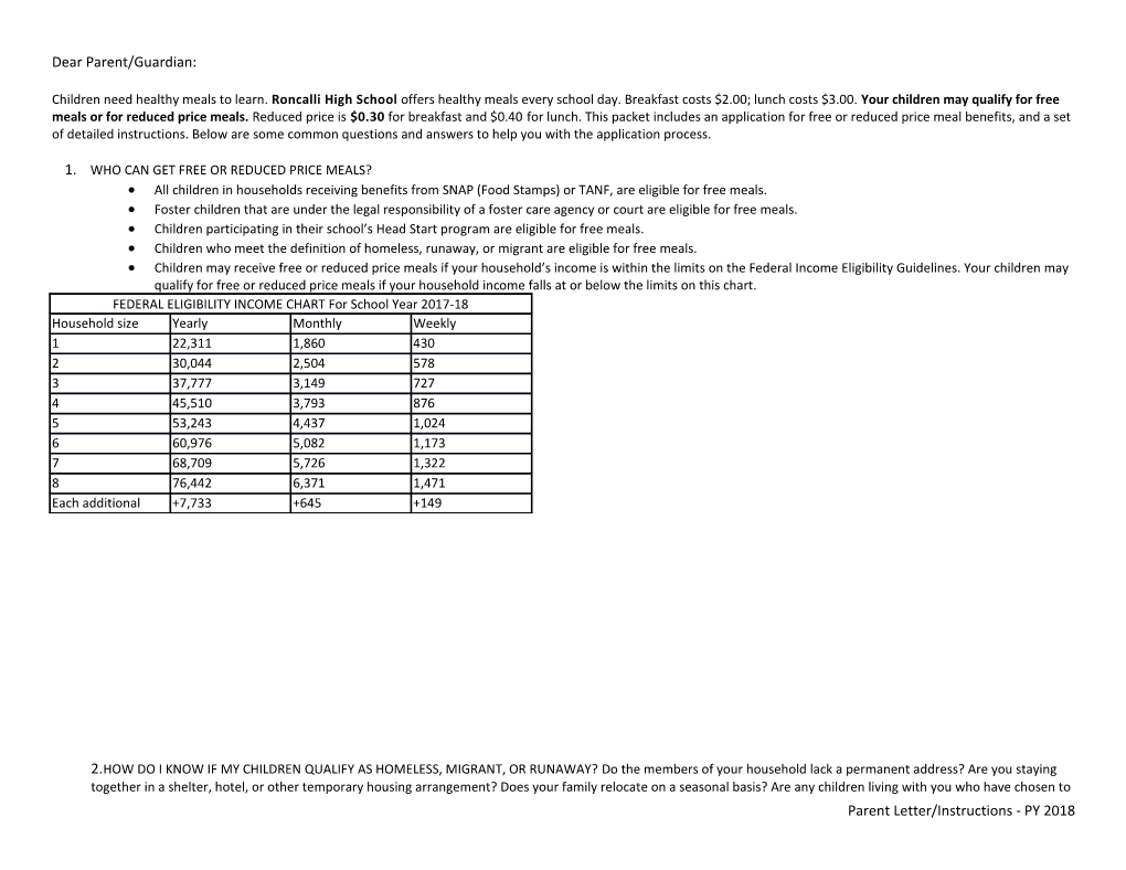 1. Who Can Get Free OR REDUCED PRICE Meals?