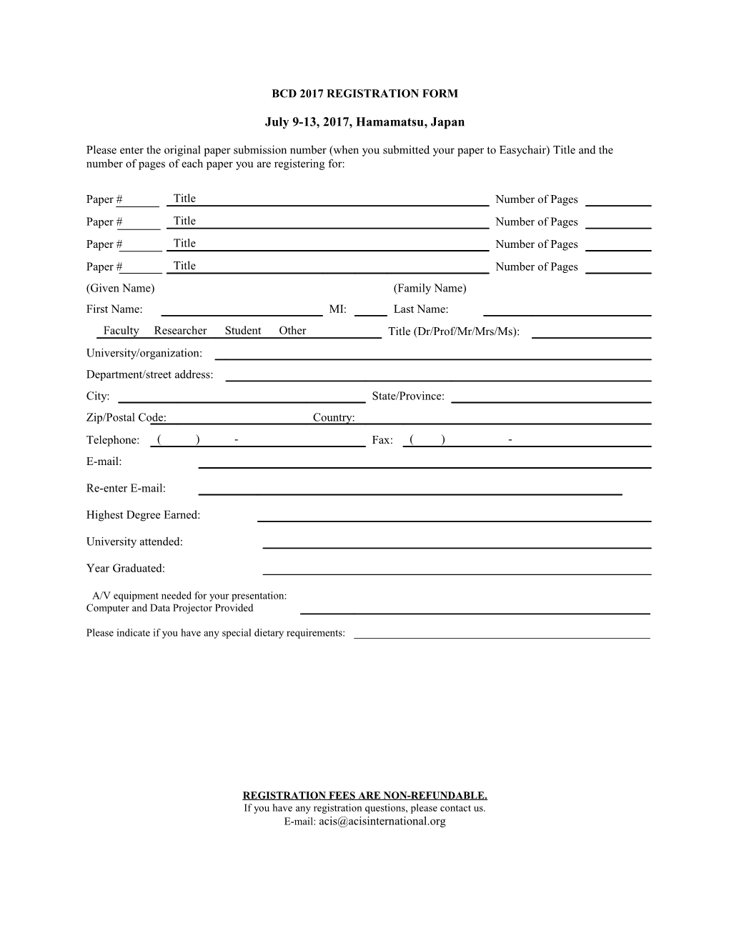 Sera 2008 Registration Form