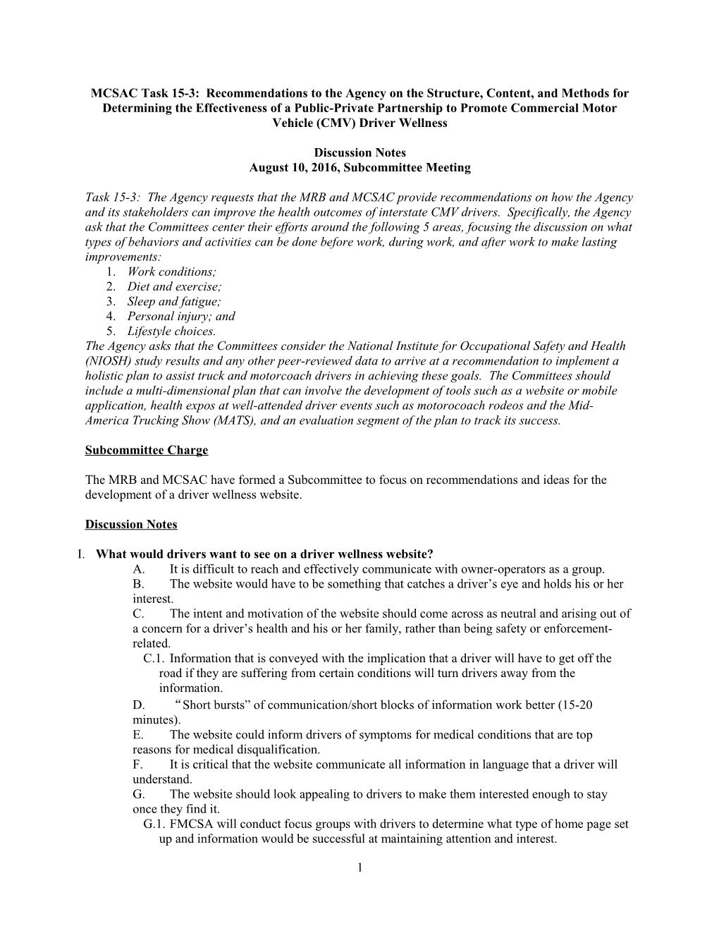 MCSAC Task 15-3: Recommendations to the Agency on the Structure, Content, and Methods
