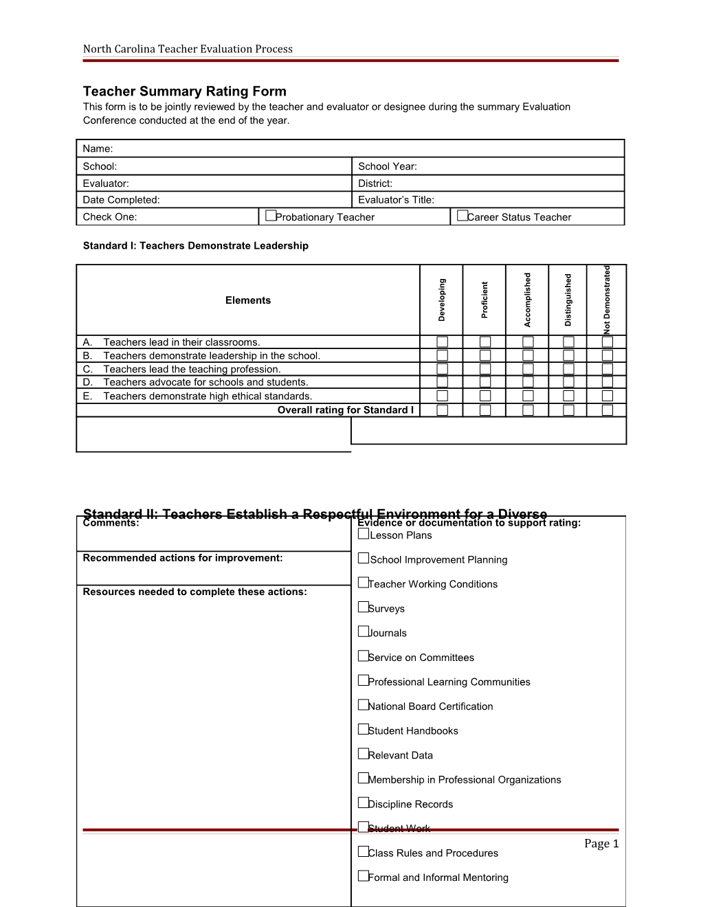 North Carolina Teacher Evaluation Process