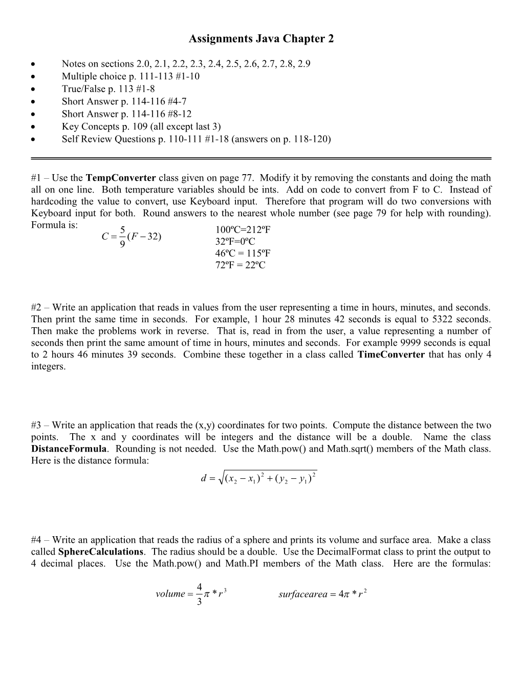 Assignments Java Chapter 2