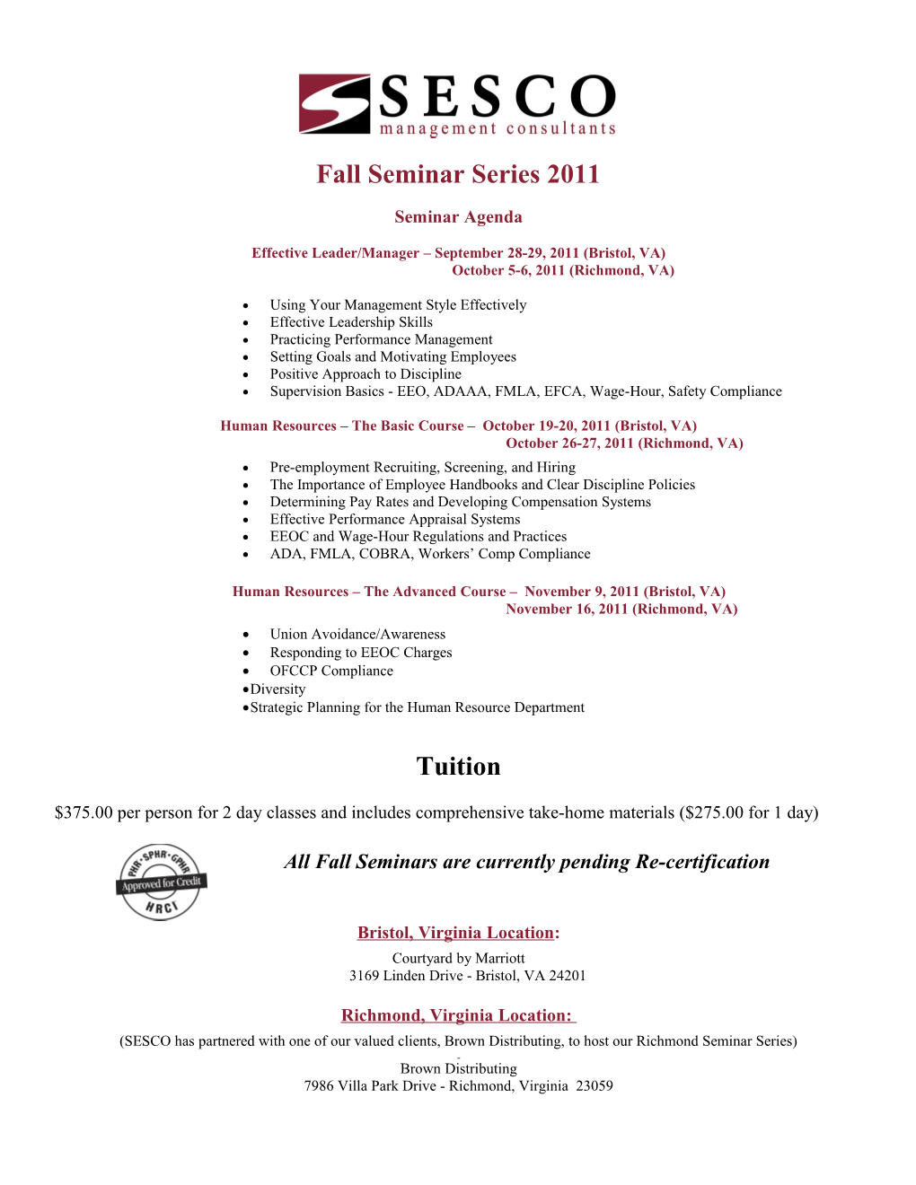 Fall Seminar Series 2011