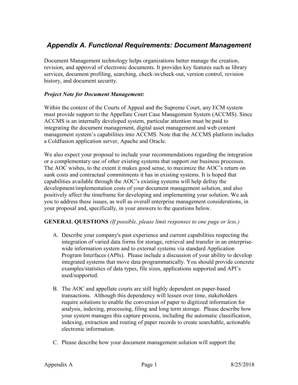 Appendix A. Functional Requirements: Document Management