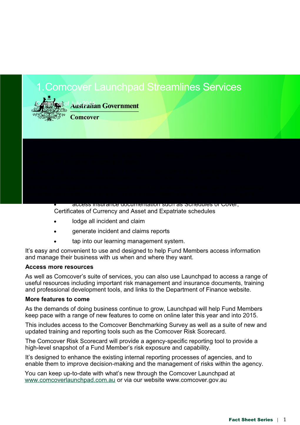 Comcover Launchpad Streamlines Services