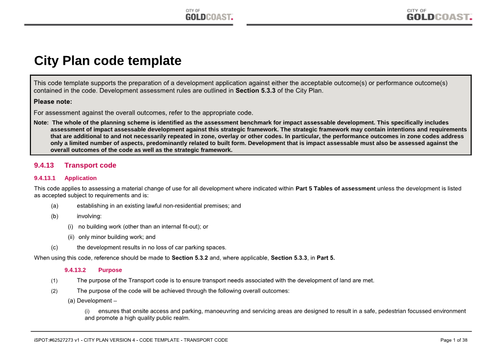 City Plan Code Template