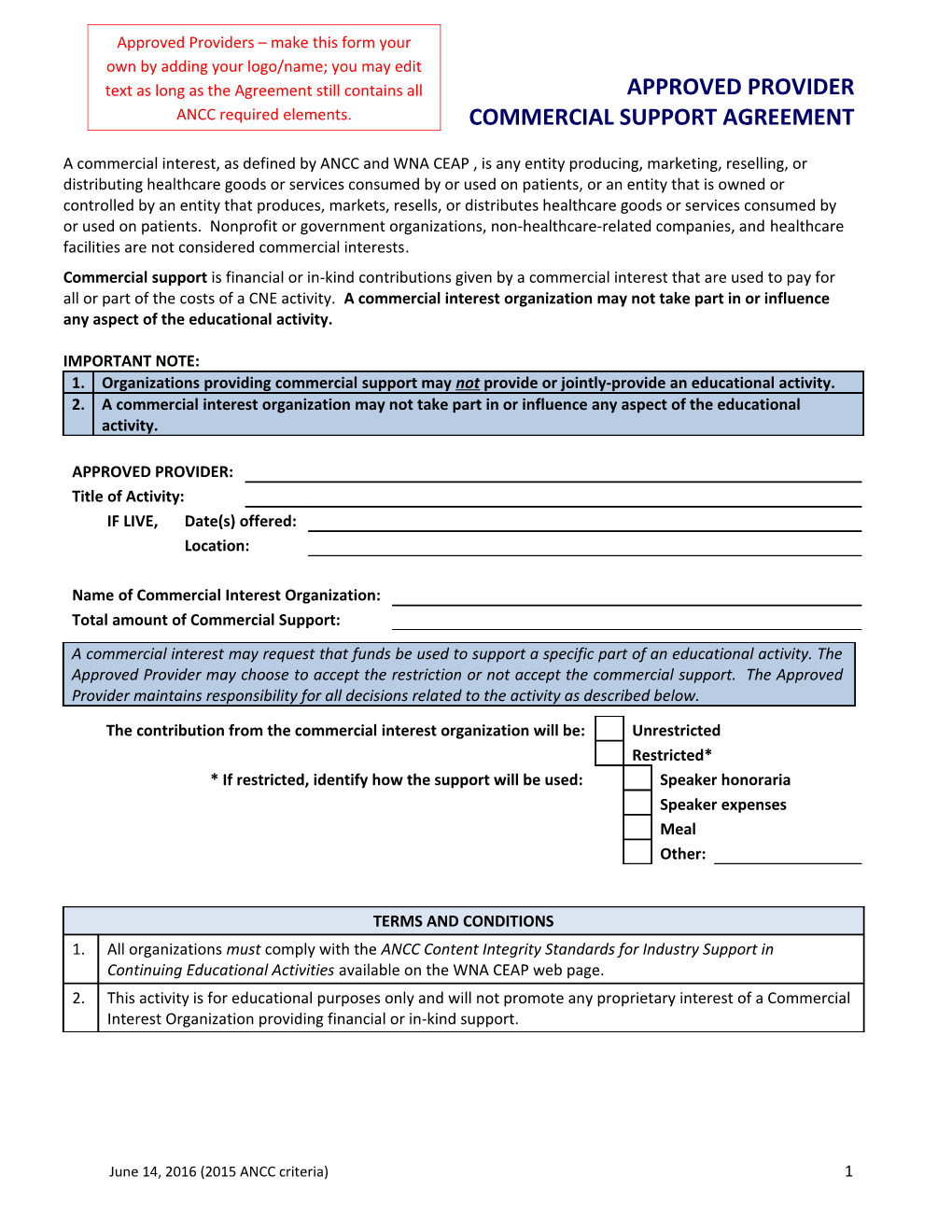 Commercial Support Agreement