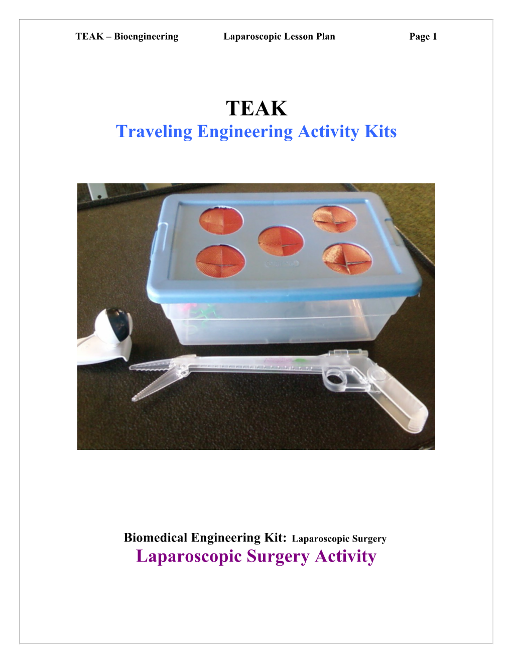 TEAK Bioengineering Laparoscopic Lesson Plan