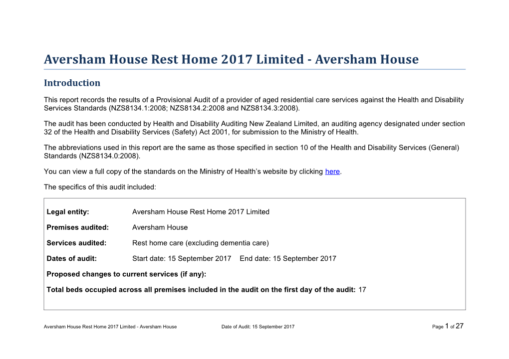 Aversham House Rest Home 2017 Limited - Aversham House