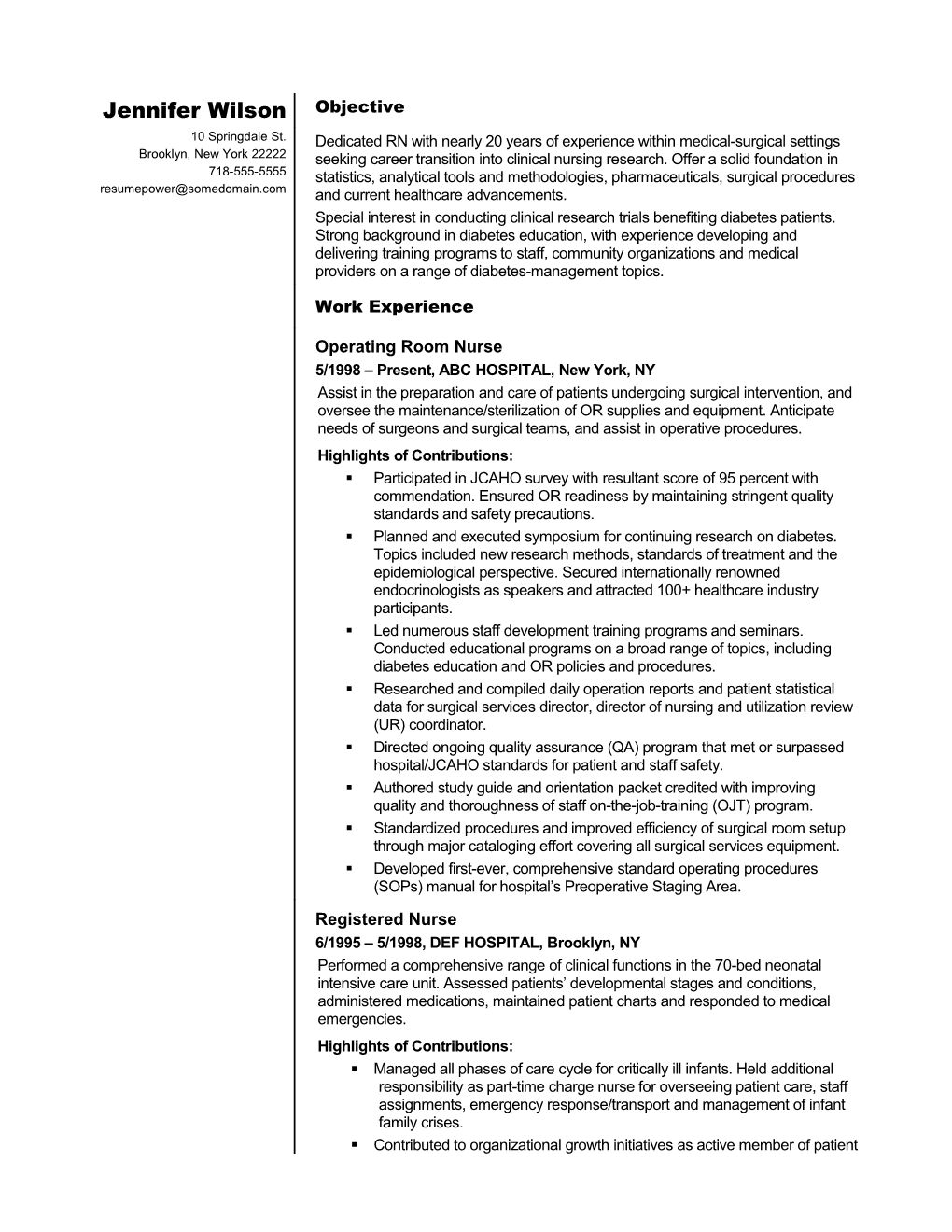 Sample Resume Nurse Career Change