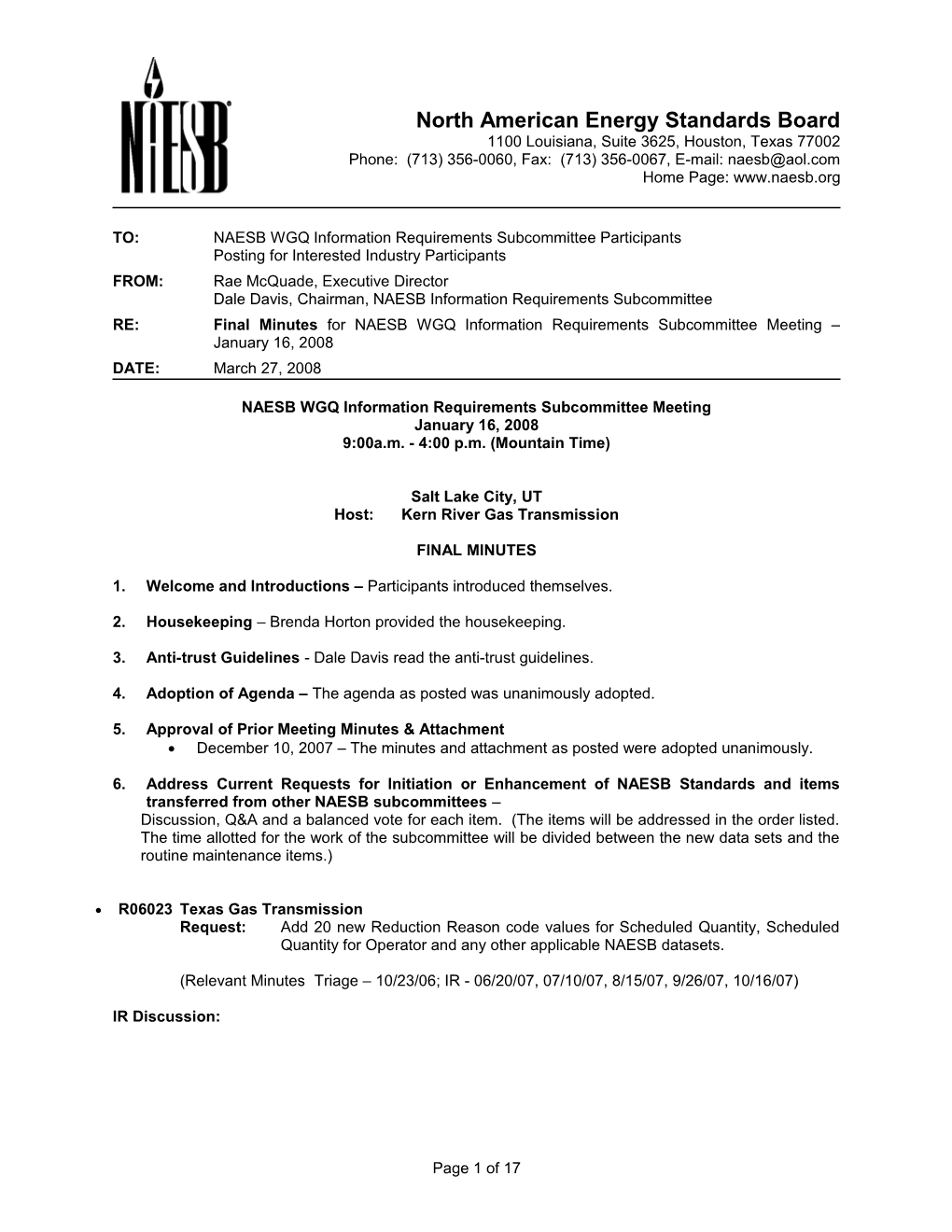 GISB Information Requirements Subcommittee Meeting
