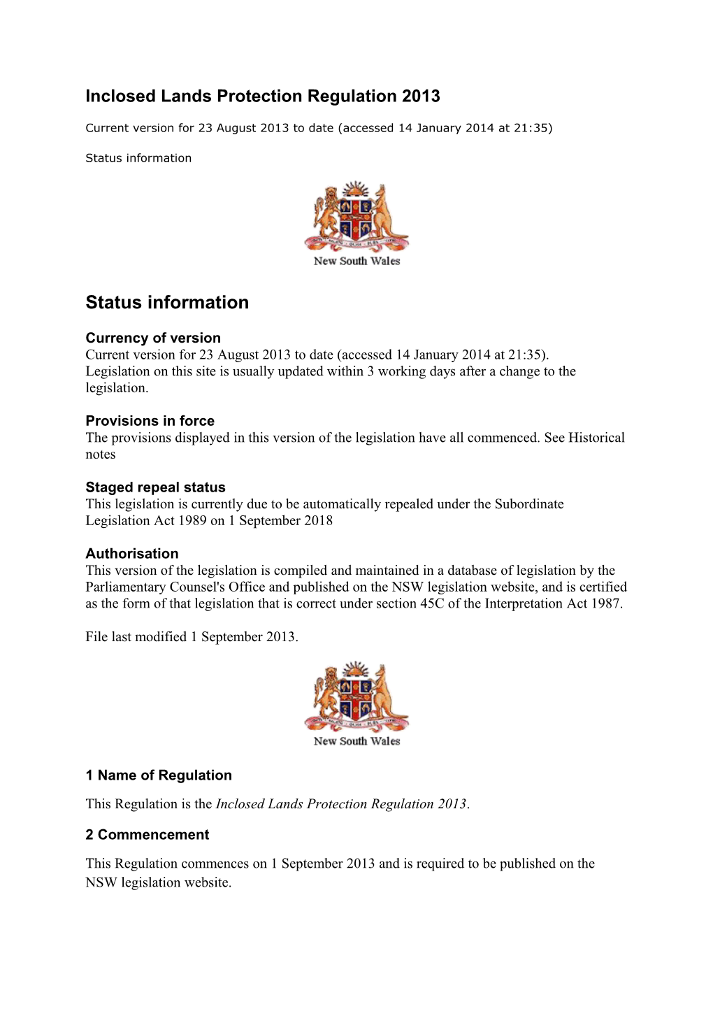 Inclosed Lands Protection Regulation 2013