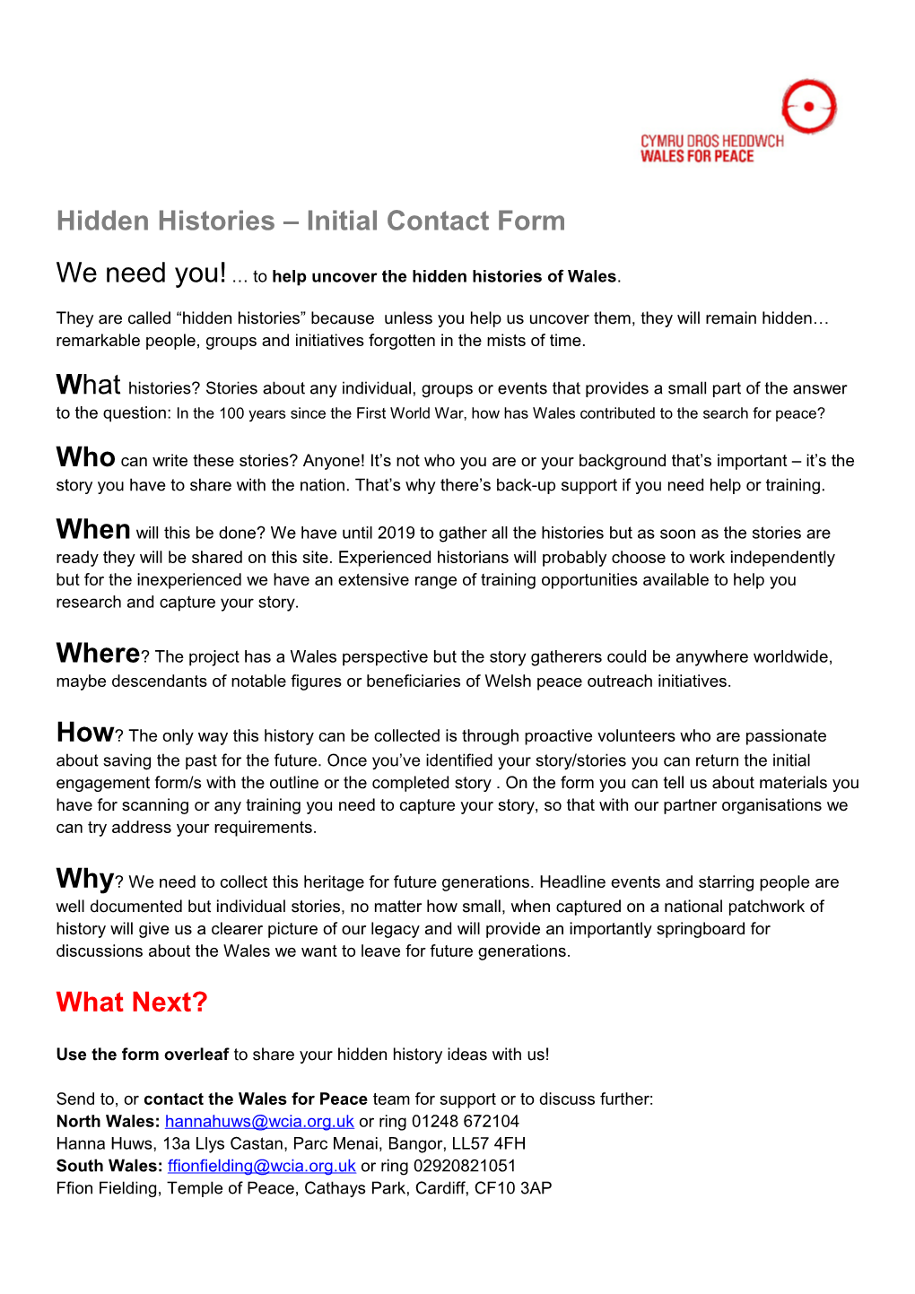 Hidden Histories Initial Contact Form