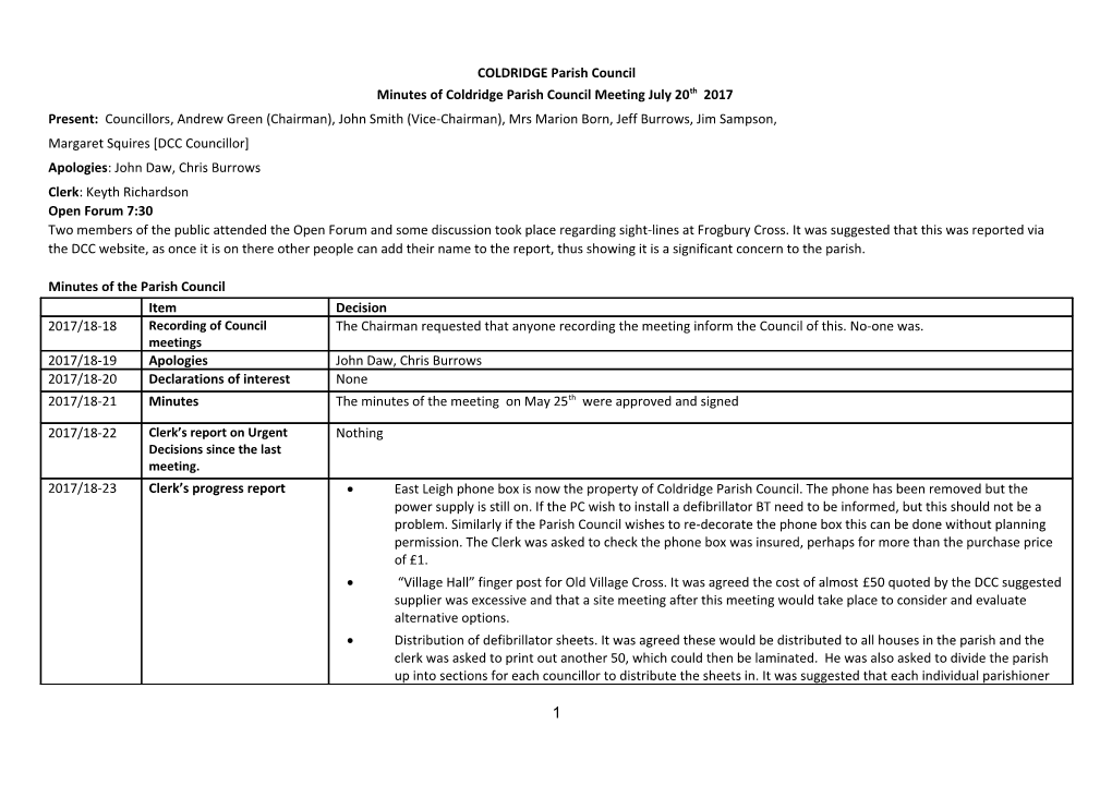 COLDRIDGE Parish Council