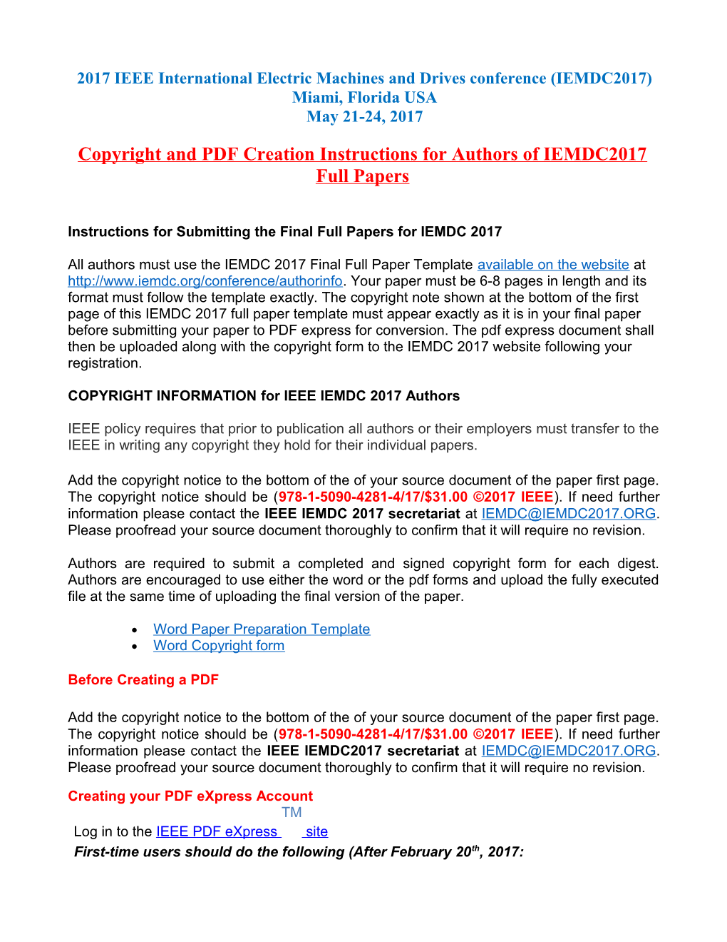 Instructions for Submitting the Final Full Papers for IEMDC 2017