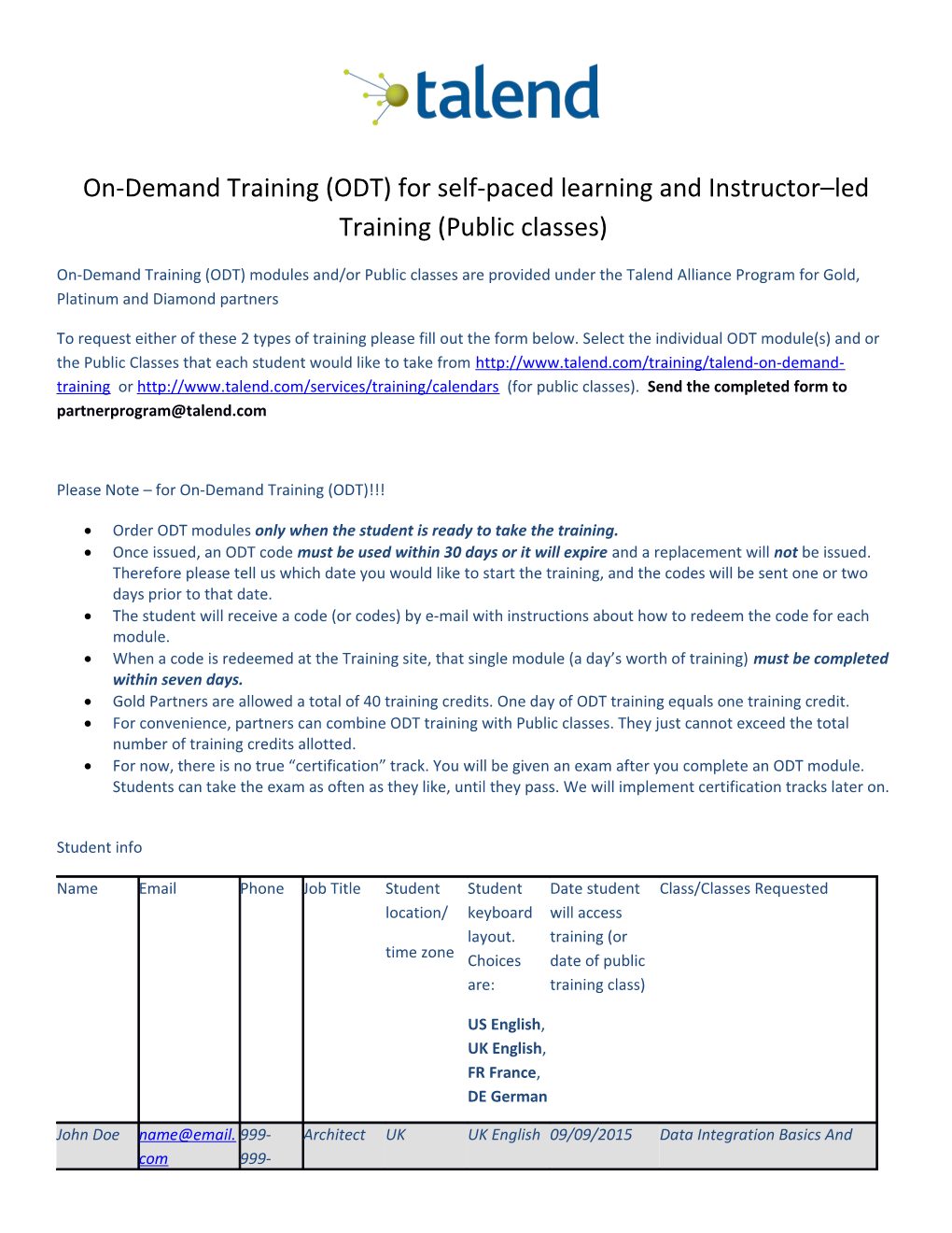 On-Demand Training (ODT) for Self-Paced Learning and Instructor Led Training (Public Classes)
