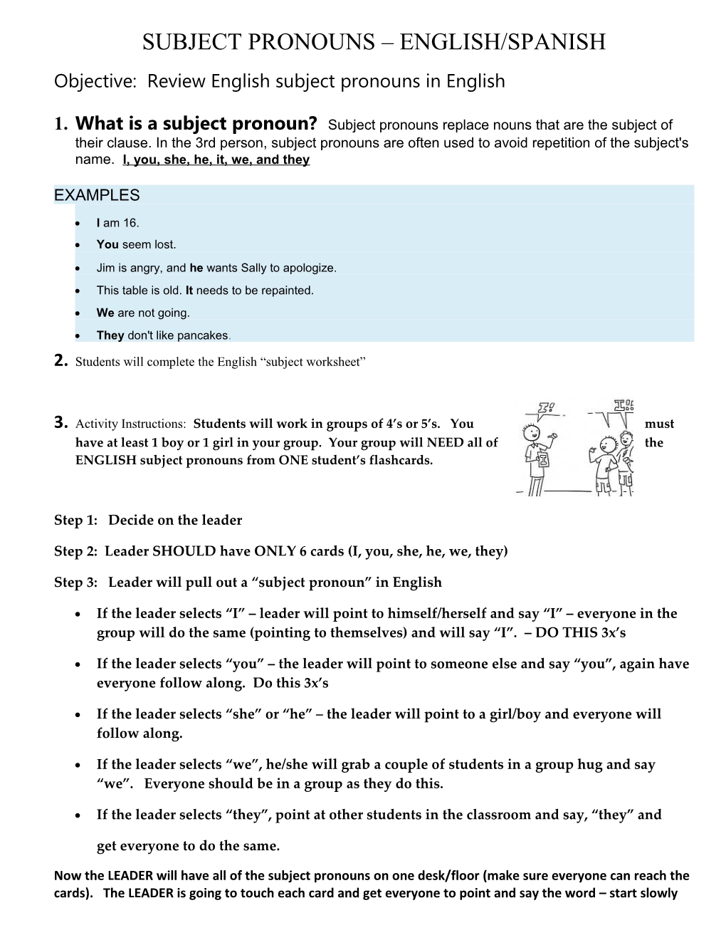 Subject Pronouns English/Spanish