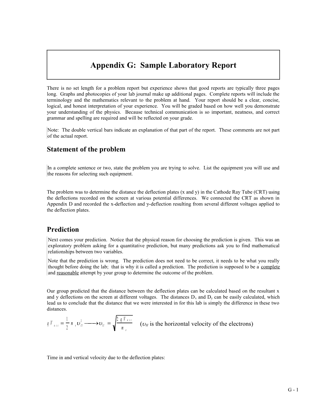 Appendix G: Sample Lab Report