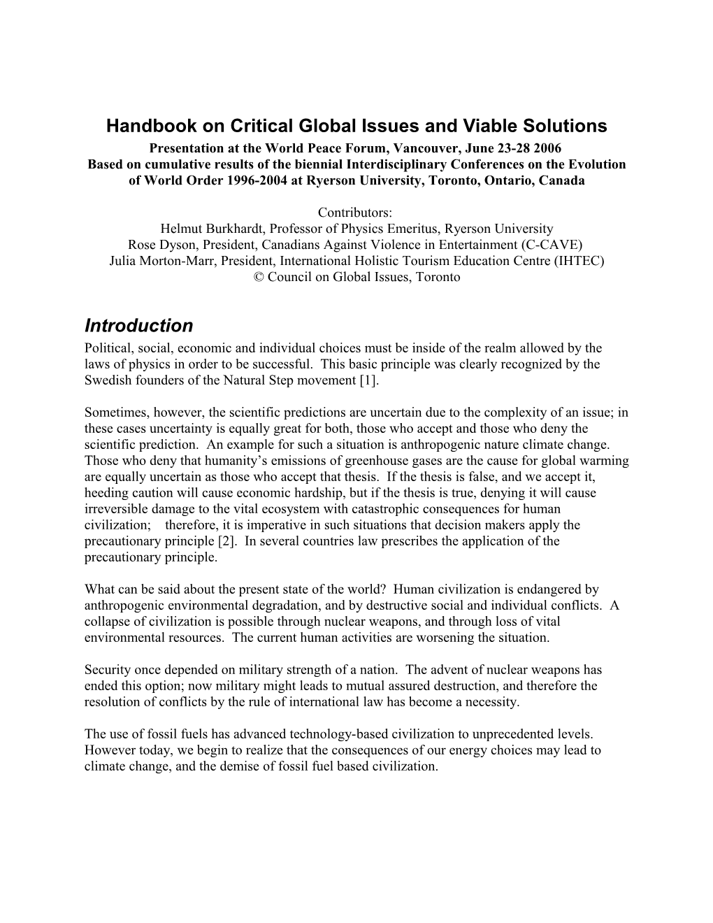 Handbook on Global Issues and Viable Solutions