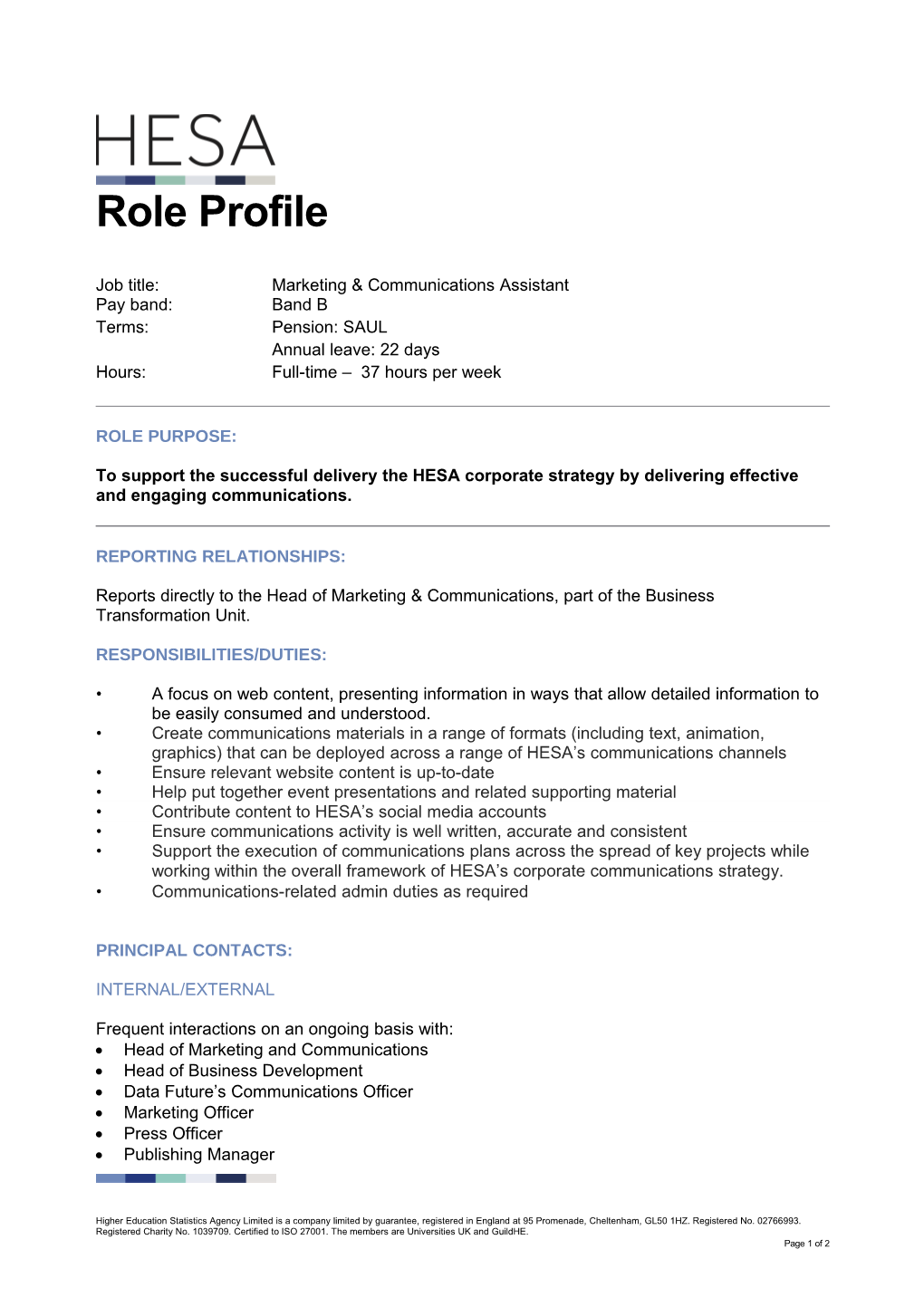 Job Title:Marketing & Communications Assistant