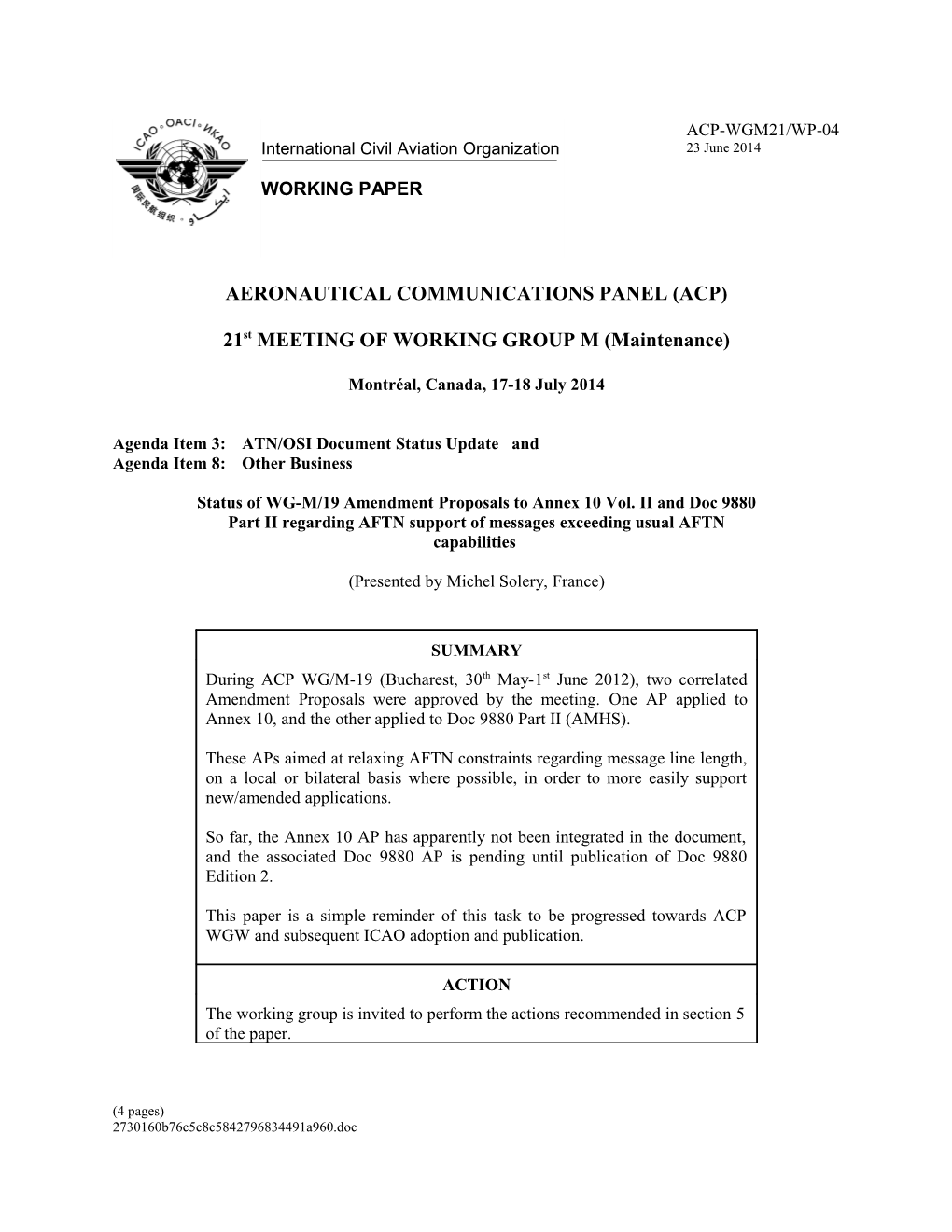 Status of AMHS Amendment Proposal