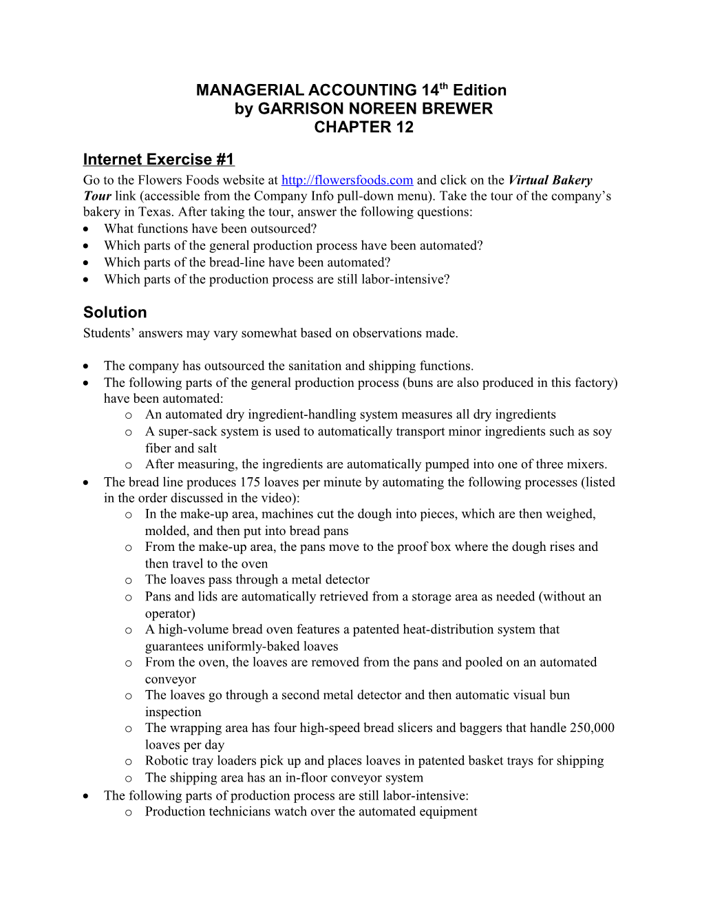 MANAGERIAL ACCOUNTING 14Th Editionby GARRISON NOREEN BREWERCHAPTER 12