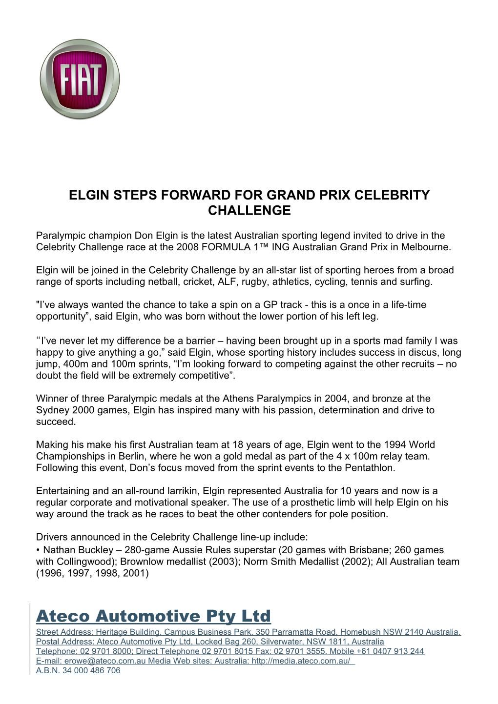 Elgin Steps Forward for Grand Prix Celebrity Challenge