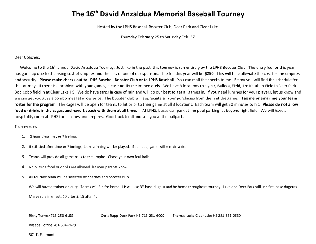 The 16Th David Anzaldua Memorial Baseball Tourney