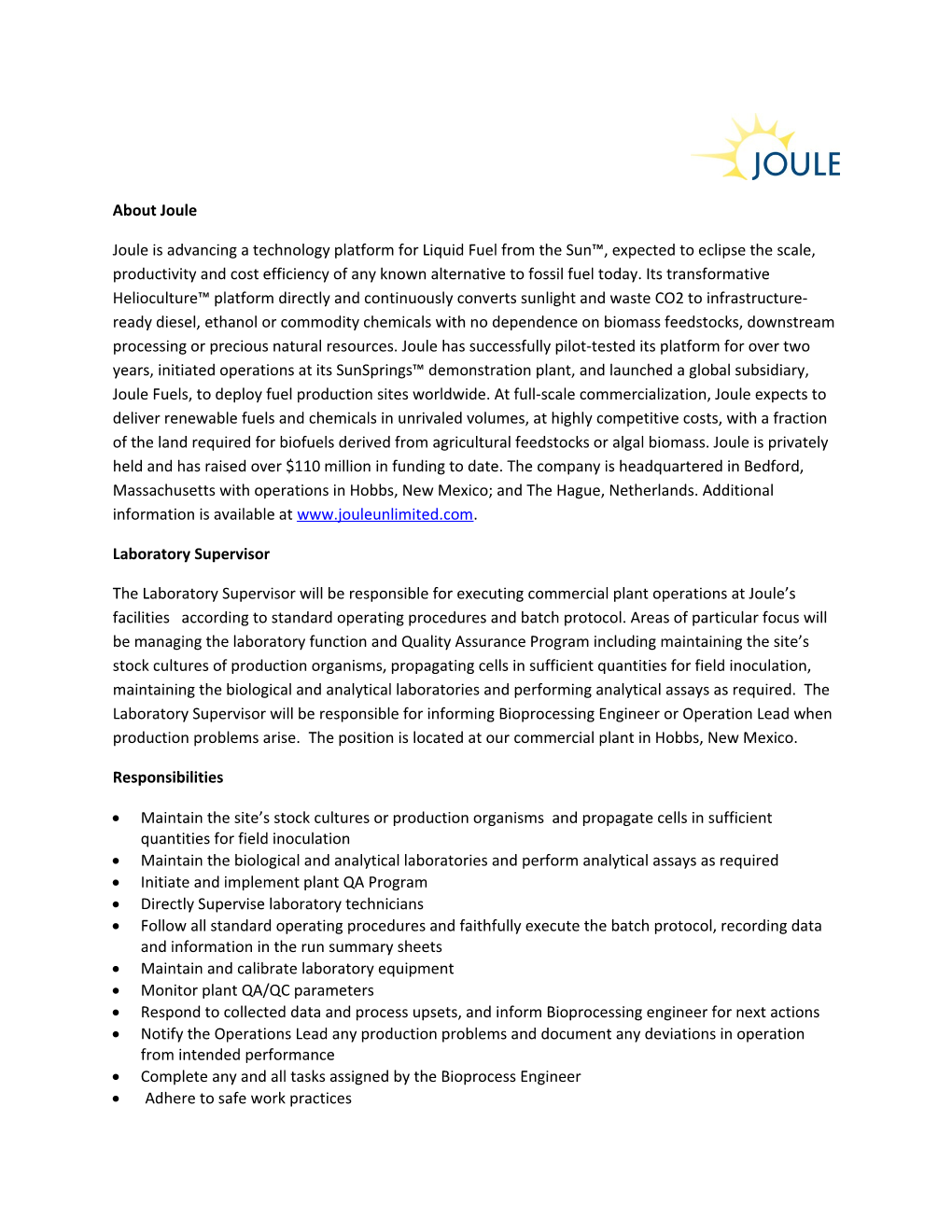 Joule Is Advancing a Technology Platform for Liquid Fuel from the Sun , Expected to Eclipse