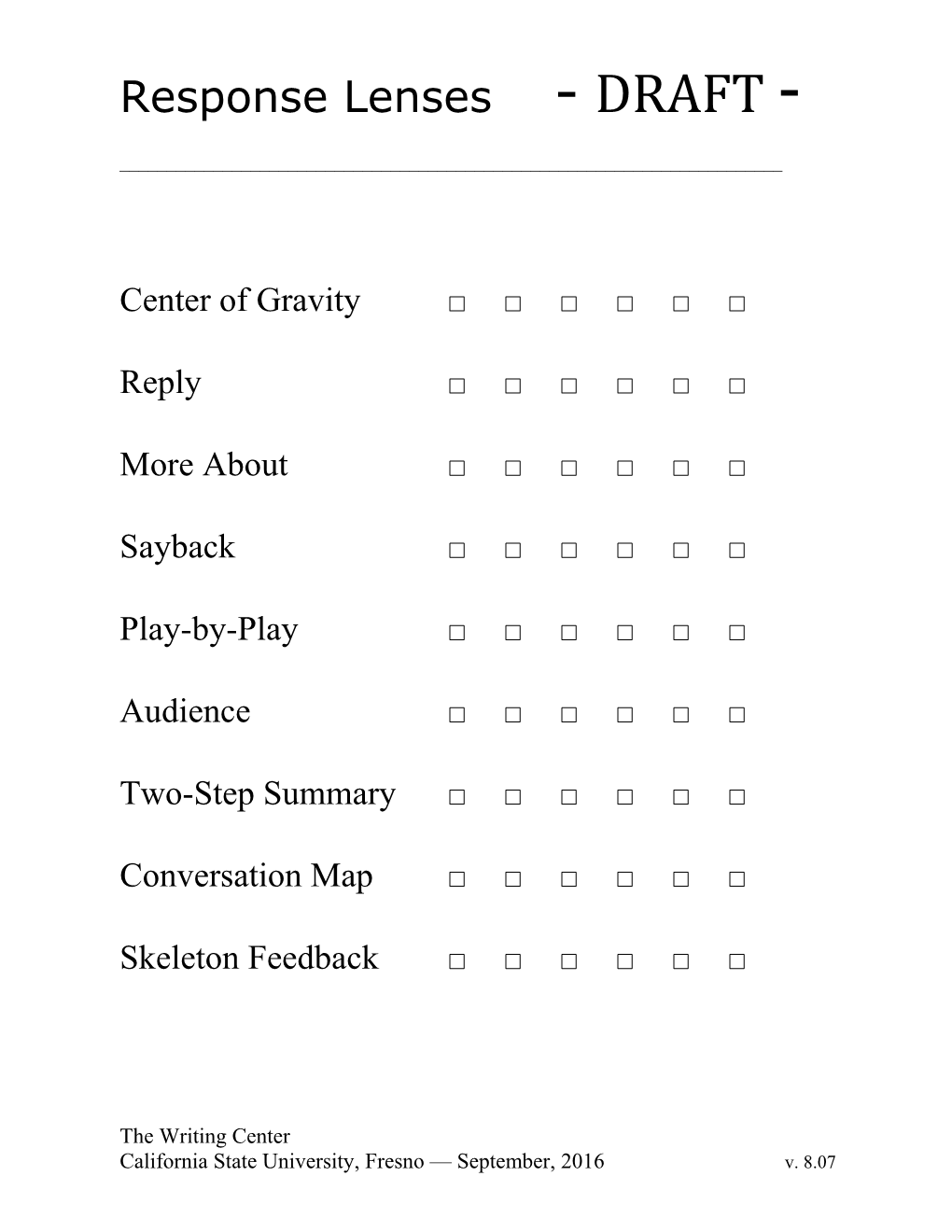 Response Lens Checklist