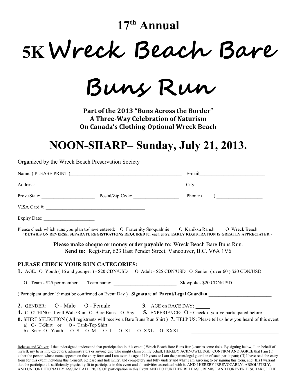 13Th Annual Wreck Beach Bare Buns Run
