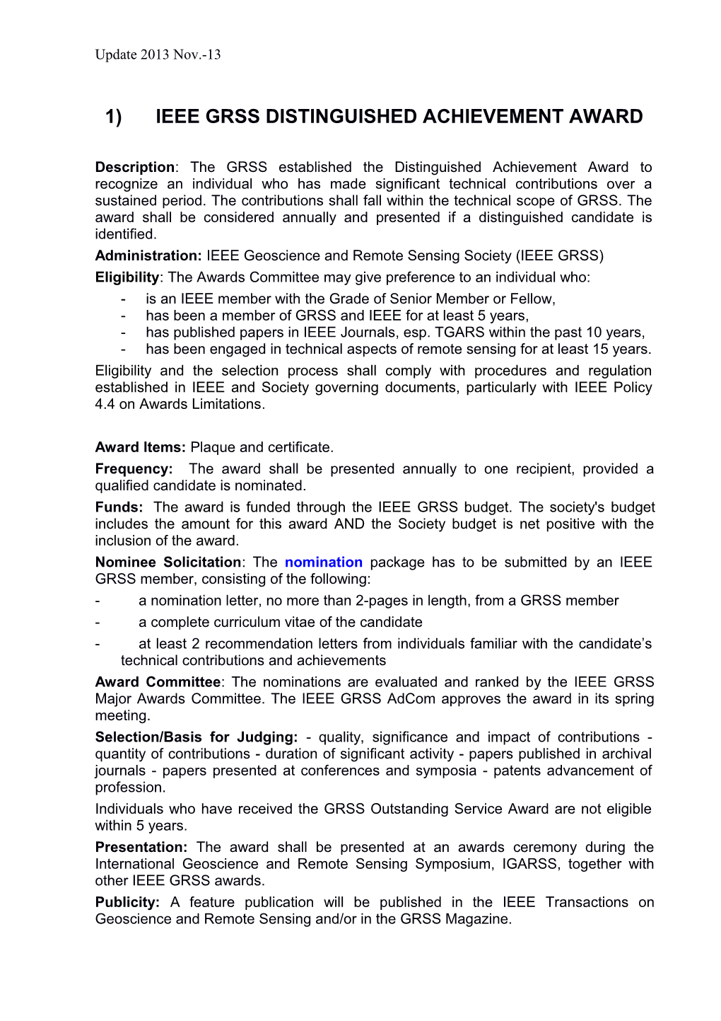 Ieee Grss Distinguished Achievement Award