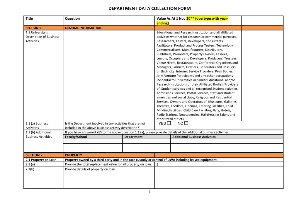 Department Data Collection Form