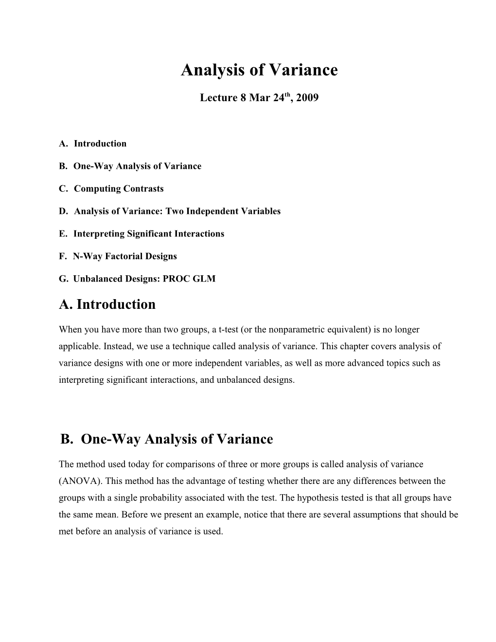 Lecture 11 Analysis of Variance