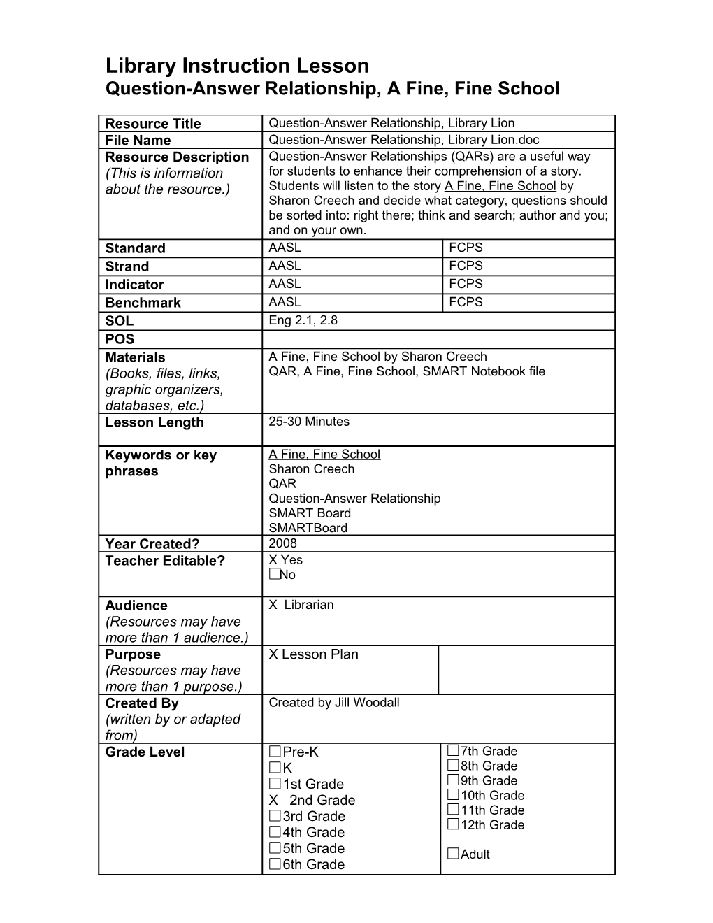Library Instruction Lesson Database Template s3