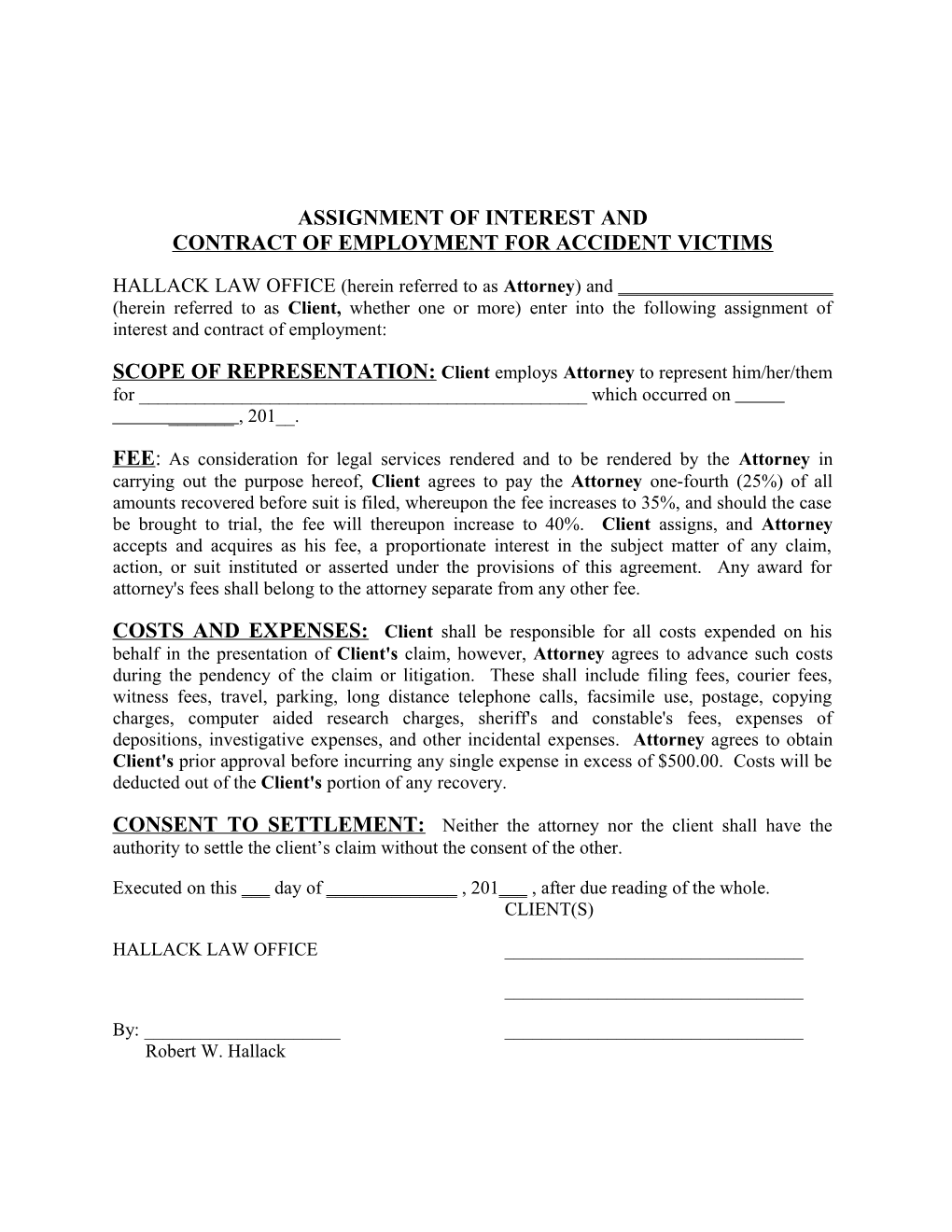 Contract of Employment for Accident Victims