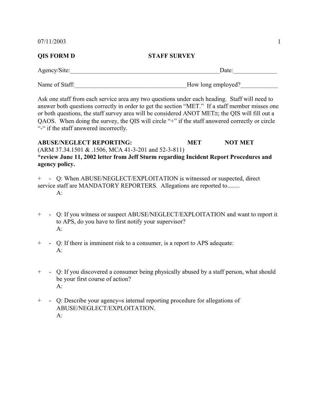 Qis Form D Staff Survey