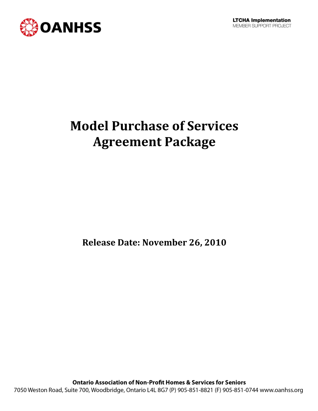 Model Purchase of Services Agreement Package